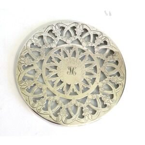 Vintage Raimond Silverplate & Glass Round Trivet Hot Plate 6" Diameter Spain